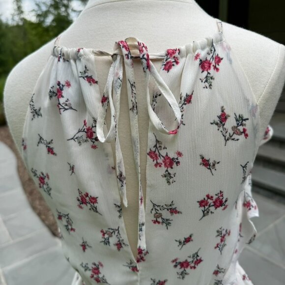 Just One Answer Ruffle Tiered Sheer Floral Midi Dress White Size XS - Picture 3 of 8